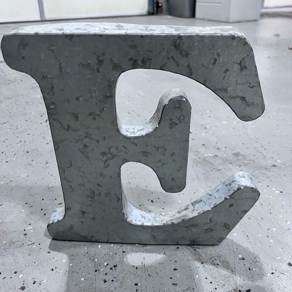 At Home 12" x12" Industrial Gray Metal Letter E Sculpture GUC